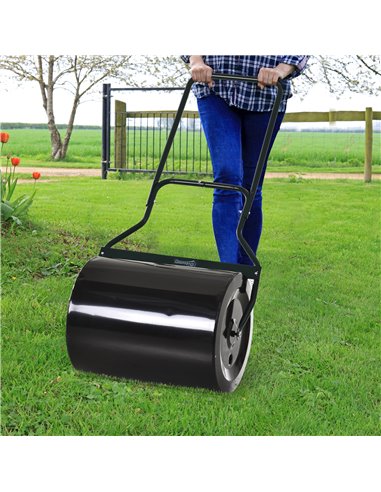 Outsunny φ50cm Steel Garden Lawn Roller Push Pull w/ Fillable Cylinder Water Sand Plug Lawn Flatten Seed Sow Rolling Drum w/ Han