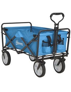 Outsunny Folding Garden Trolley Cart, Cargo Wagon Trailer for Beach & Outdoor Use, with Telescopic Handle, Blue 845-340BU
