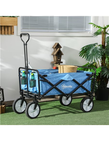 Outsunny Folding Garden Trolley Cart, Cargo Wagon Trailer for Beach & Outdoor Use, with Telescopic Handle, Blue 845-340BU - pic 97869 | FastDaddyshop