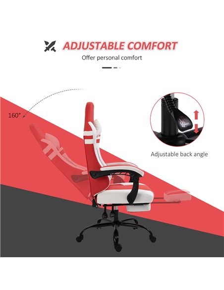 Vinsetto PU Leather Gaming Chair w/ Headrest, Footrest, Wheels, Adjustable Height, Racing Gamer Recliner, Red White - pic 9787 | FastDaddyshop