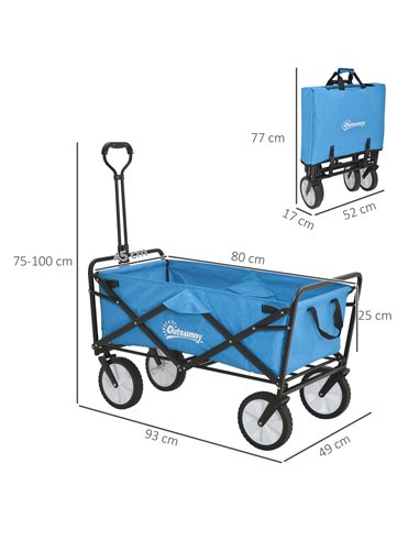 Outsunny Folding Garden Trolley Cart, Cargo Wagon Trailer for Beach & Outdoor Use, with Telescopic Handle, Blue 845-340BU