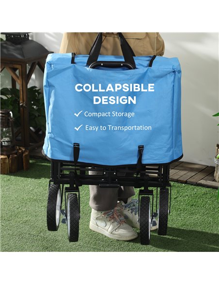 Outsunny Folding Garden Trolley Cart, Cargo Wagon Trailer for Beach & Outdoor Use, with Telescopic Handle, Blue 845-340BU - pic 97871 | FastDaddyshop