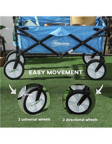 Outsunny Folding Garden Trolley Cart, Cargo Wagon Trailer for Beach & Outdoor Use, with Telescopic Handle, Blue 845-340BU
