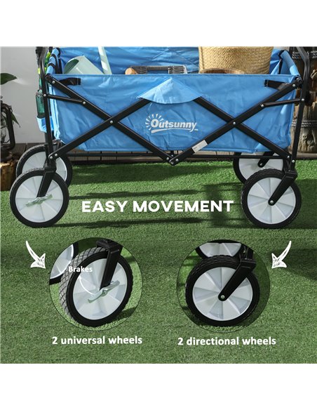 Outsunny Folding Garden Trolley Cart, Cargo Wagon Trailer for Beach & Outdoor Use, with Telescopic Handle, Blue 845-340BU - pic 97873 | FastDaddyshop