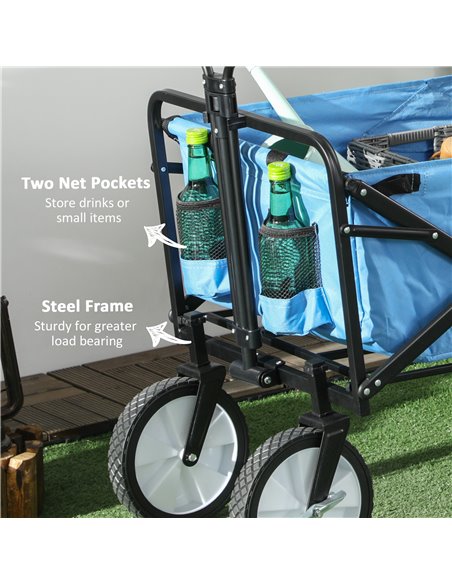Outsunny Folding Garden Trolley Cart, Cargo Wagon Trailer for Beach & Outdoor Use, with Telescopic Handle, Blue 845-340BU - pic 97874 | FastDaddyshop