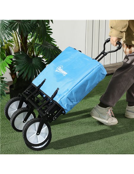 Outsunny Folding Garden Trolley Cart, Cargo Wagon Trailer for Beach & Outdoor Use, with Telescopic Handle, Blue 845-340BU - pic 97875 | FastDaddyshop