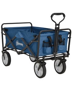 Outsunny Folding Wagon Cart, Pull Along Trolley for Beach and Garden Use, with Telescopic Handle, Blue 845-340GN
