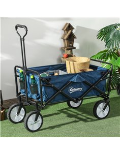 Outsunny Folding Wagon Cart, Pull Along Trolley for Beach and Garden Use, with Telescopic Handle, Blue 845-340GN 2