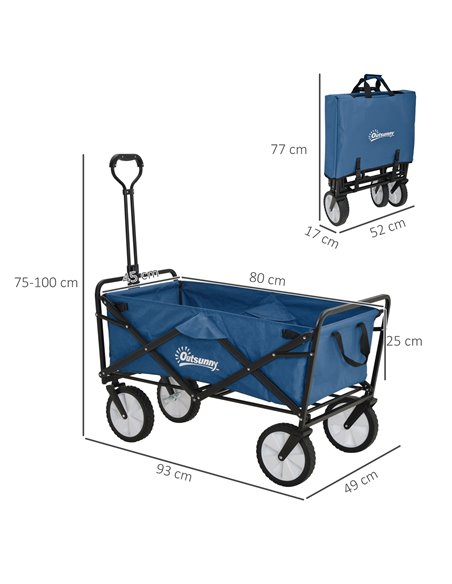 Outsunny Folding Wagon Cart, Pull Along Trolley for Beach and Garden Use, with Telescopic Handle, Blue 845-340GN - pic 97879 | FastDaddyshop