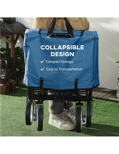 Outsunny Folding Wagon Cart, Pull Along Trolley for Beach and Garden Use, with Telescopic Handle, Blue 845-340GN