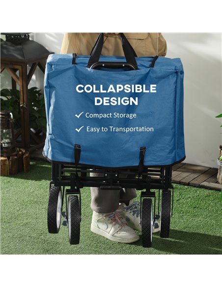 Outsunny Folding Wagon Cart, Pull Along Trolley for Beach and Garden Use, with Telescopic Handle, Blue 845-340GN - pic 97880 | FastDaddyshop