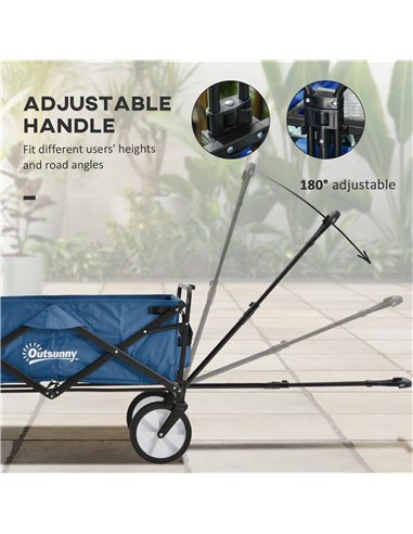 Outsunny Folding Wagon Cart, Pull Along Trolley for Beach and Garden Use, with Telescopic Handle, Blue 845-340GN