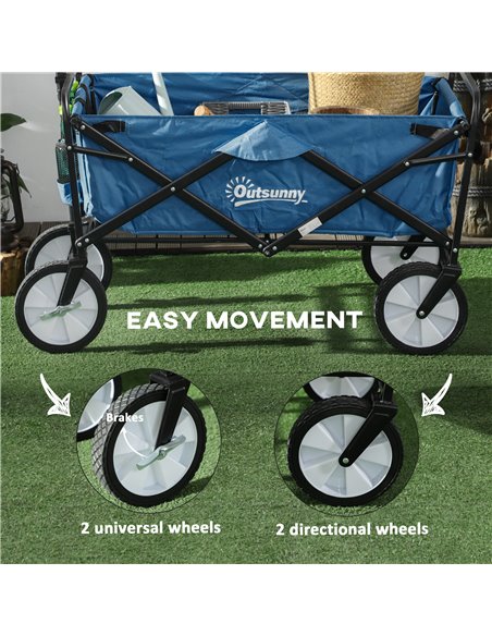 Outsunny Folding Wagon Cart, Pull Along Trolley for Beach and Garden Use, with Telescopic Handle, Blue 845-340GN - pic 97882 | FastDaddyshop