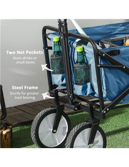 Outsunny Folding Wagon Cart, Pull Along Trolley for Beach and Garden Use, with Telescopic Handle, Blue 845-340GN - pic 97883 | FastDaddyshop