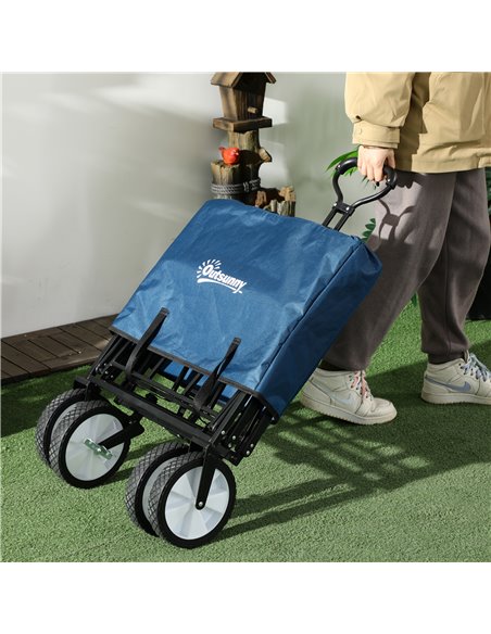 Outsunny Folding Wagon Cart, Pull Along Trolley for Beach and Garden Use, with Telescopic Handle, Blue 845-340GN - pic 97885 | FastDaddyshop