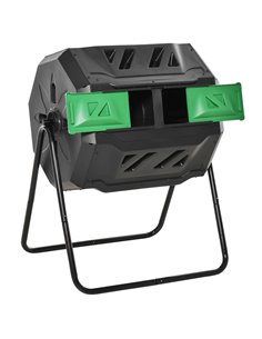 Outsunny 160L Tumbling Compost Bin Outdoor Dual Chamber 360° Rotating Composter w/ Sliding Doors & Solid Steel Frame, Black 845-