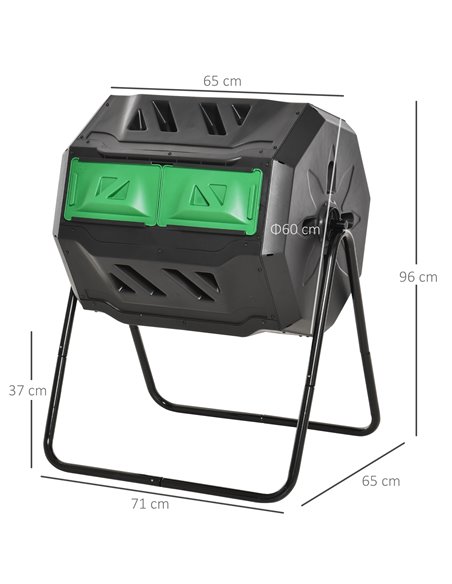 Outsunny 160L Tumbling Compost Bin Outdoor Dual Chamber 360° Rotating Composter w/ Sliding Doors & Solid Steel Frame, Black 845- - pic 97987 | FastDaddyshop