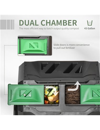 Outsunny 160L Tumbling Compost Bin Outdoor Dual Chamber 360° Rotating Composter w/ Sliding Doors & Solid Steel Frame, Black 845-