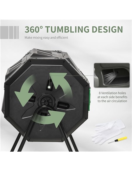 Outsunny 160L Tumbling Compost Bin Outdoor Dual Chamber 360° Rotating Composter w/ Sliding Doors & Solid Steel Frame, Black 845- - pic 97989 | FastDaddyshop