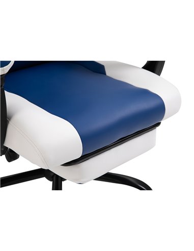 Vinsetto PU Leather Gaming Chair w/ Headrest, Footrest, Wheels, Adjustable Height, Racing Gamer Recliner, Blue White