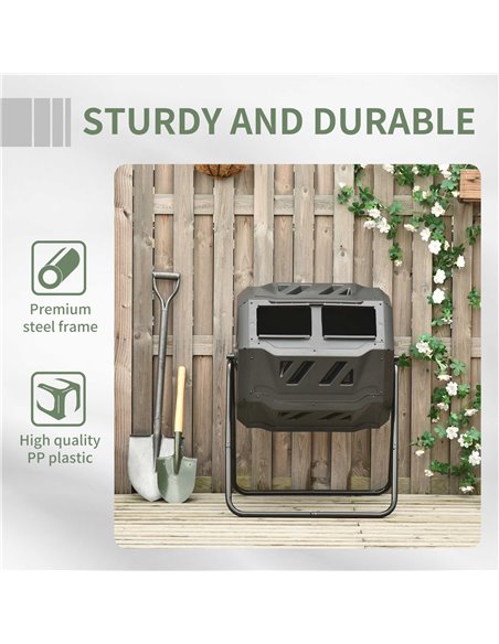 Outsunny 160L Tumbling Compost Bin Outdoor Dual Chamber 360° Rotating Composter w/ Sliding Doors & Solid Steel Frame, Black 845- - pic 97991 | FastDaddyshop