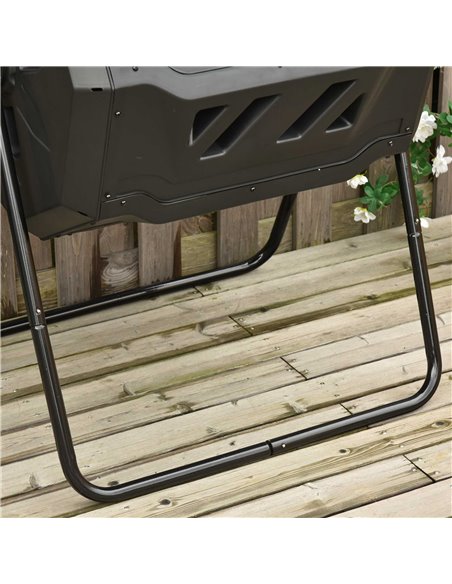 Outsunny 160L Tumbling Compost Bin Outdoor Dual Chamber 360° Rotating Composter w/ Sliding Doors & Solid Steel Frame, Black 845- - pic 97992 | FastDaddyshop