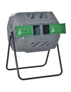 Outsunny 160L Tumbling Compost Bin Outdoor Dual Chamber 360° Rotating Composter w/ Sliding Doors & Solid Steel Frame, Grey 845-4