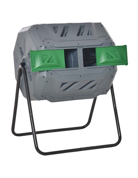 Outsunny 160L Tumbling Compost Bin Outdoor Dual Chamber 360° Rotating Composter w/ Sliding Doors & Solid Steel Frame, Grey 845-4 - pic 97994 | FastDaddyshop