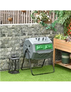 Outsunny 160L Tumbling Compost Bin Outdoor Dual Chamber 360° Rotating Composter w/ Sliding Doors & Solid Steel Frame, Grey 845-4 2