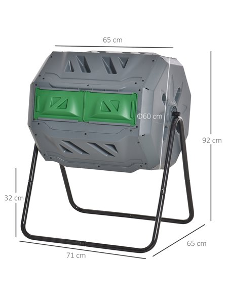 Outsunny 160L Tumbling Compost Bin Outdoor Dual Chamber 360° Rotating Composter w/ Sliding Doors & Solid Steel Frame, Grey 845-4 - pic 97996 | FastDaddyshop