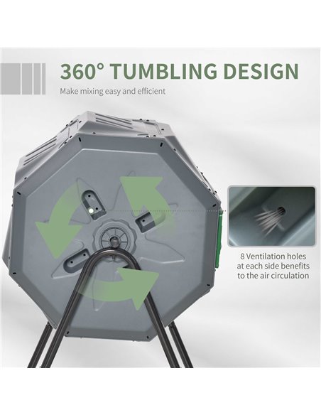 Outsunny 160L Tumbling Compost Bin Outdoor Dual Chamber 360° Rotating Composter w/ Sliding Doors & Solid Steel Frame, Grey 845-4 - pic 97997 | FastDaddyshop