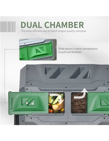Outsunny 160L Tumbling Compost Bin Outdoor Dual Chamber 360° Rotating Composter w/ Sliding Doors & Solid Steel Frame, Grey 845-4 - pic 97999 | FastDaddyshop