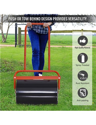 Outsunny Combination Push/Tow Lawn Roller Filled with 38L Sand (62kg) or Water, Perfect for the Garden, Backyard Φ32 x 50cm Roll