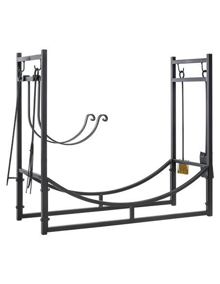 Outsunny Firewood Stand Log Rack Holder 84cm with 4-PC Fireplace Tools Set, Indoor Outdoor, Metal, Black 842-129 - pic 98021 | FastDaddyshop