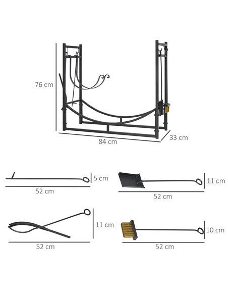 Outsunny Firewood Stand Log Rack Holder 84cm with 4-PC Fireplace Tools Set, Indoor Outdoor, Metal, Black 842-129 - pic 98023 | FastDaddyshop