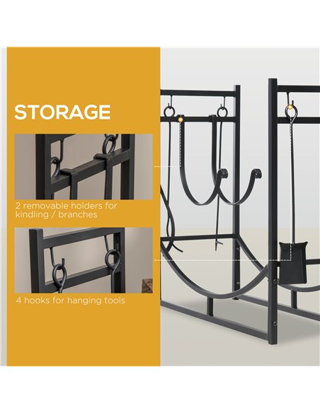 Outsunny Firewood Stand Log Rack Holder 84cm with 4-PC Fireplace Tools Set, Indoor Outdoor, Metal, Black 842-129 - pic 98025 | FastDaddyshop