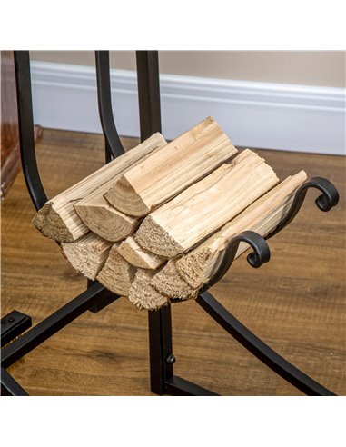 Outsunny Firewood Stand Log Rack Holder 84cm with 4-PC Fireplace Tools Set, Indoor Outdoor, Metal, Black 842-129
