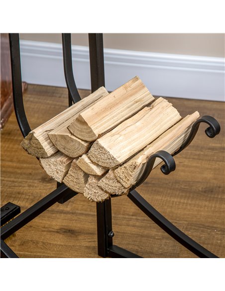 Outsunny Firewood Stand Log Rack Holder 84cm with 4-PC Fireplace Tools Set, Indoor Outdoor, Metal, Black 842-129 - pic 98029 | FastDaddyshop