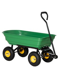 Outsunny 75 Litre Large Garden Cart Heavy Duty 4 Wheel Trolley Dump Wheelbarrow Tipping Truck Trailer - Green 845-636