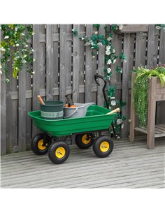 Outsunny 75 Litre Large Garden Cart Heavy Duty 4 Wheel Trolley Dump Wheelbarrow Tipping Truck Trailer - Green 845-636 2