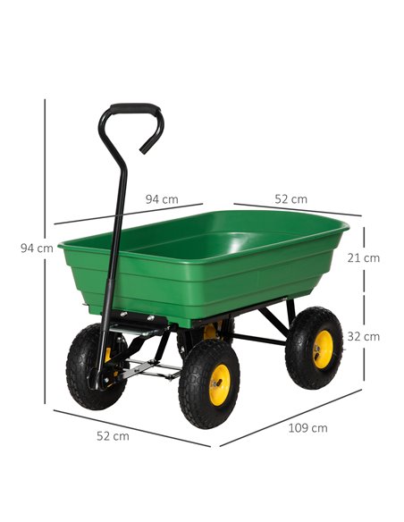 Outsunny 75 Litre Large Garden Cart Heavy Duty 4 Wheel Trolley Dump Wheelbarrow Tipping Truck Trailer - Green 845-636 - pic 98032 | FastDaddyshop