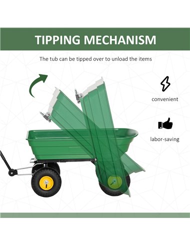 Outsunny 75 Litre Large Garden Cart Heavy Duty 4 Wheel Trolley Dump Wheelbarrow Tipping Truck Trailer - Green 845-636