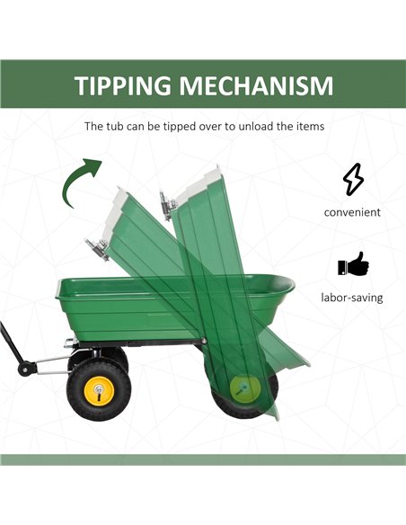 Outsunny 75 Litre Large Garden Cart Heavy Duty 4 Wheel Trolley Dump Wheelbarrow Tipping Truck Trailer - Green 845-636 - pic 98033 | FastDaddyshop
