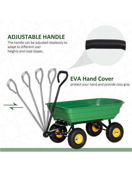 Outsunny 75 Litre Large Garden Cart Heavy Duty 4 Wheel Trolley Dump Wheelbarrow Tipping Truck Trailer - Green 845-636 - pic 98035 | FastDaddyshop