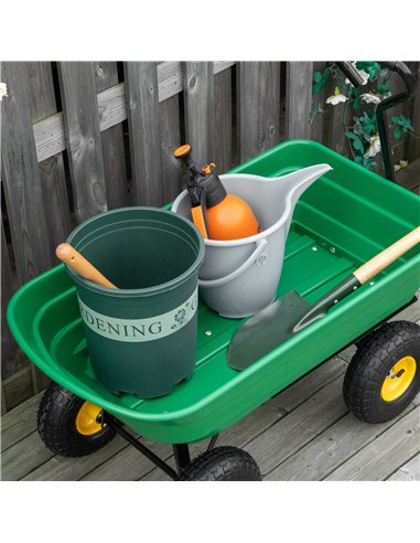 Outsunny 75 Litre Large Garden Cart Heavy Duty 4 Wheel Trolley Dump Wheelbarrow Tipping Truck Trailer - Green 845-636