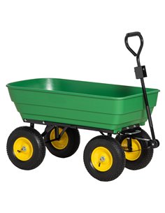 Outsunny 125 Litre Large Garden Cart Heavy Duty 4 Wheel Trolley Dump Wheelbarrow Tipping Truck Trailer - Green 845-636V01
