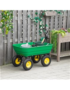 Outsunny 125 Litre Large Garden Cart Heavy Duty 4 Wheel Trolley Dump Wheelbarrow Tipping Truck Trailer - Green 845-636V01 2