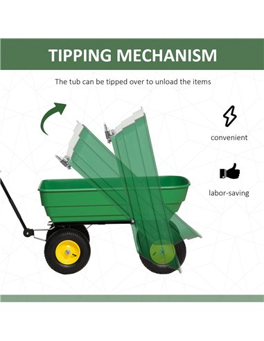 Outsunny 125 Litre Large Garden Cart Heavy Duty 4 Wheel Trolley Dump Wheelbarrow Tipping Truck Trailer - Green 845-636V01