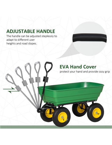 Outsunny 125 Litre Large Garden Cart Heavy Duty 4 Wheel Trolley Dump Wheelbarrow Tipping Truck Trailer - Green 845-636V01 - pic 98044 | FastDaddyshop