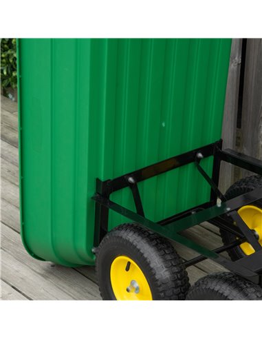 Outsunny 125 Litre Large Garden Cart Heavy Duty 4 Wheel Trolley Dump Wheelbarrow Tipping Truck Trailer - Green 845-636V01